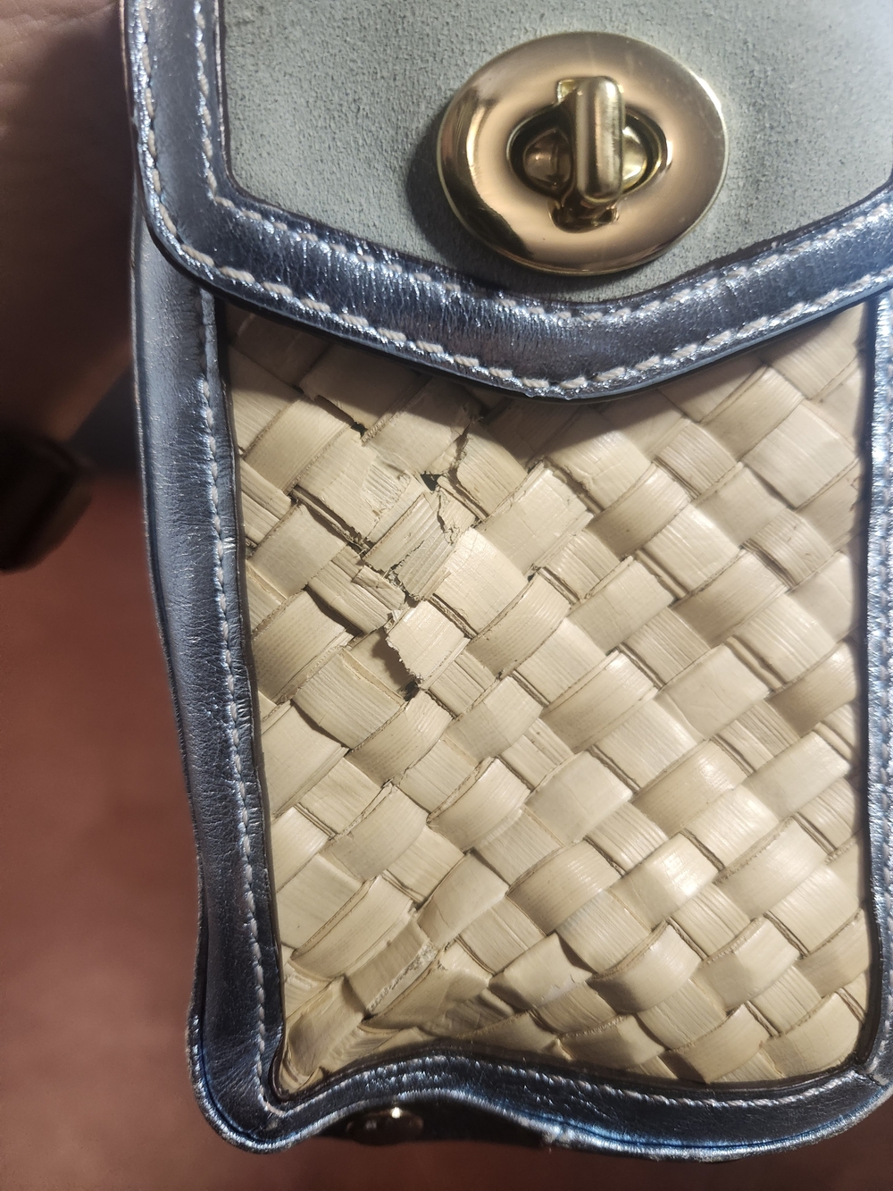 Coach Straw Woven Tote with Metallic Silver Trim - Picture 9 of 9